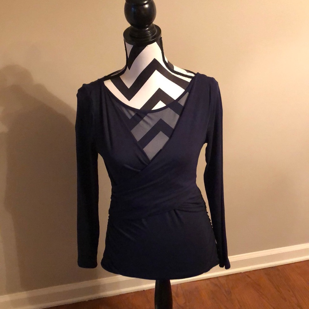 Navy WHBM Wrap Long Sleeve Shirt